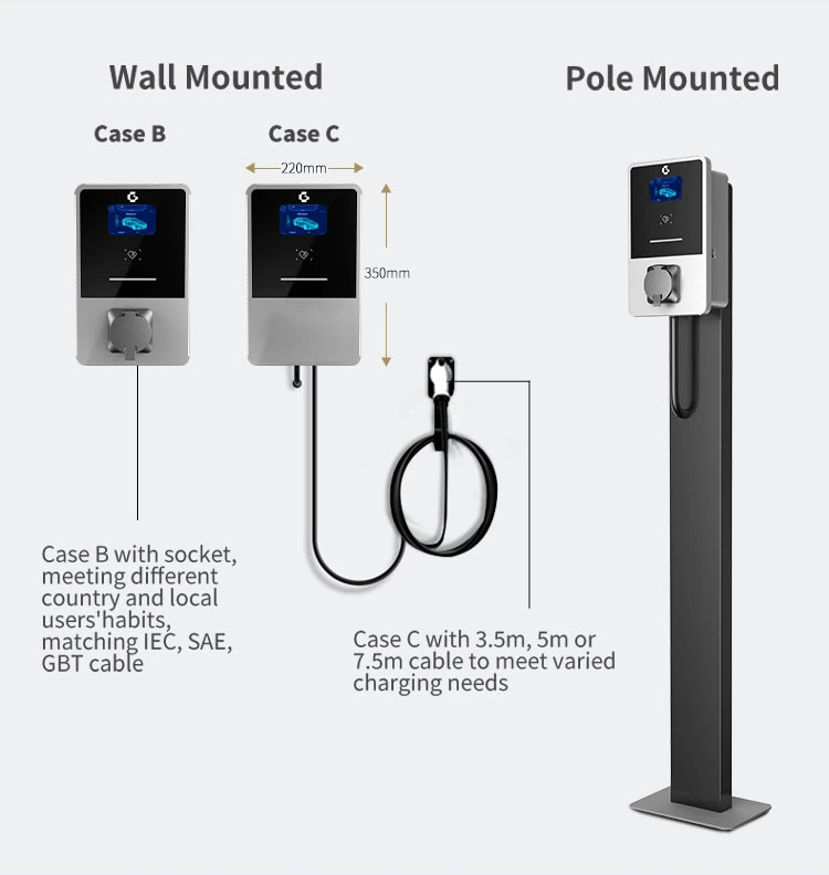 CE Approved 16A 32A Charging Station AC EV Charger at Home Charge Point Gun Grey